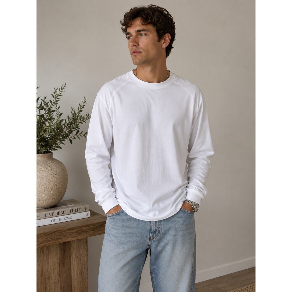 G/Fore 100% Cotton Long Sleeve Crew Neck Activewear T-Shirt Top White Size XL